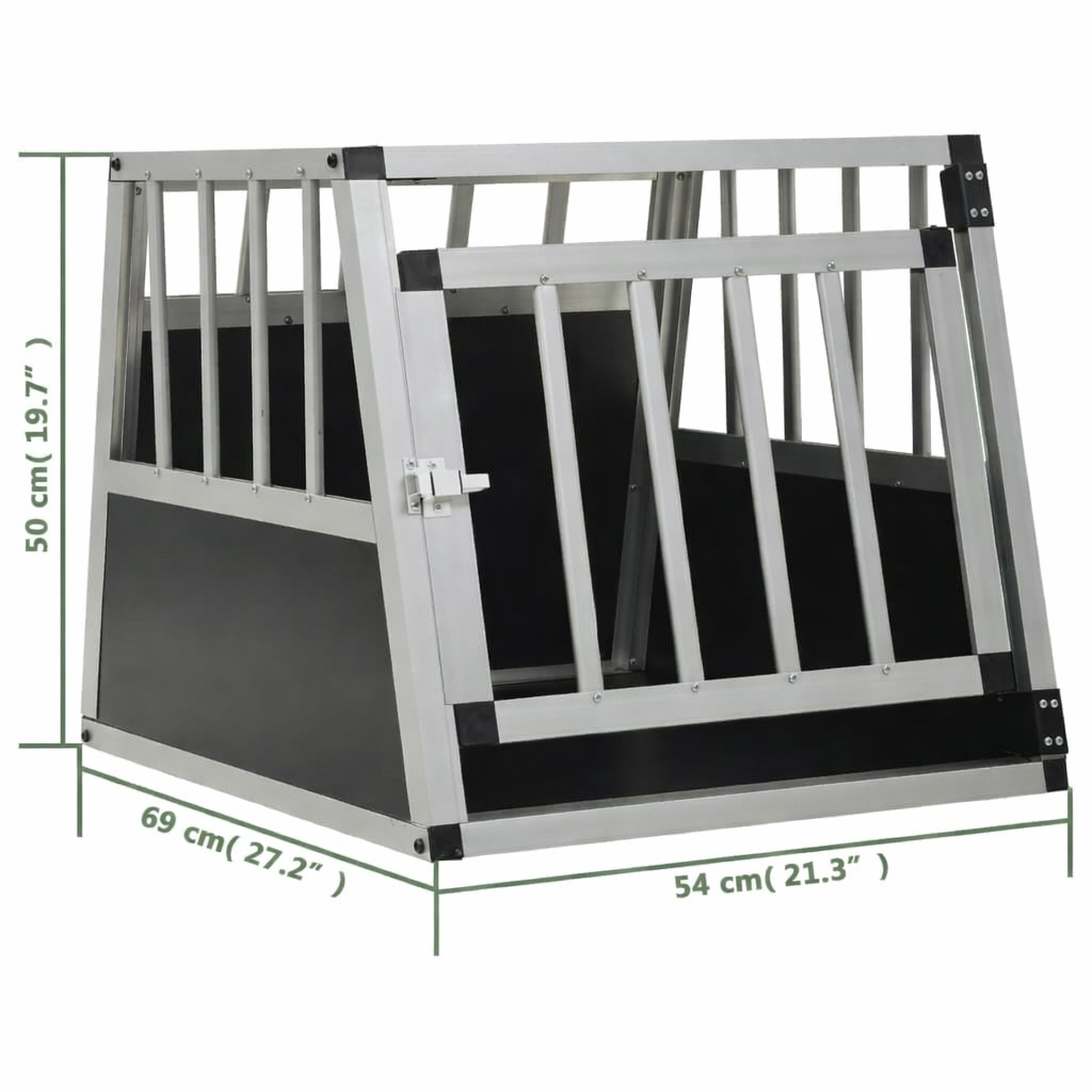 Single door car dog crate with measurement diagram showing 54 x 69 x 50 cm dimensions on white background
